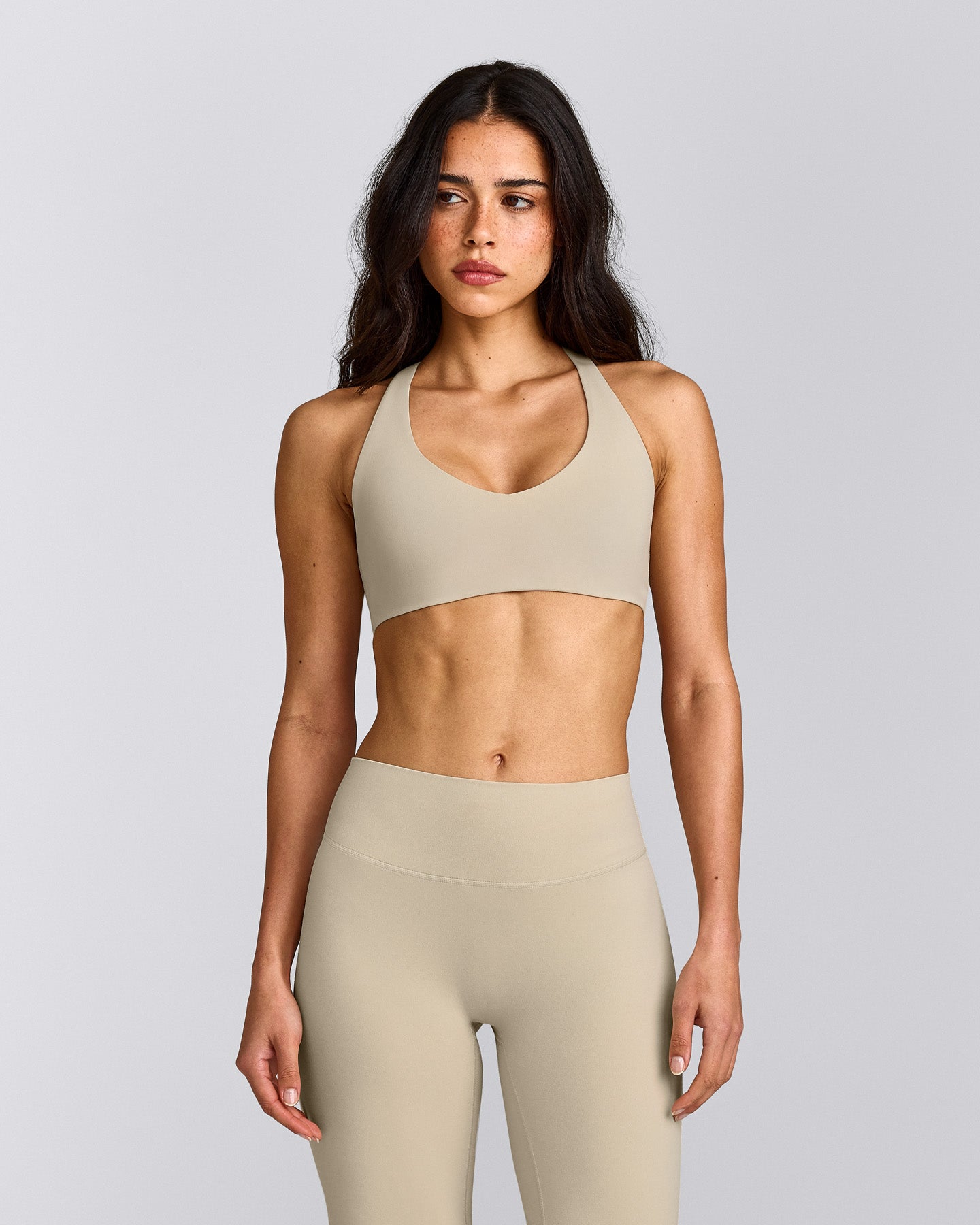 SoftMotion™ Bralette with Grey Logo | Oatmeal