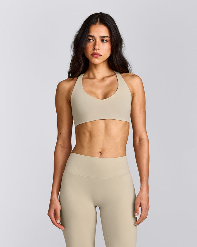SoftMotion™ Bralette with Grey Logo | Oatmeal