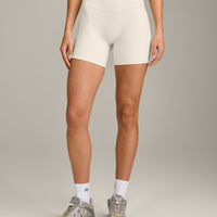 SoftMotion™ Double Layer High Waisted Shorts 6" with Grey Logo | Marshmallow White
