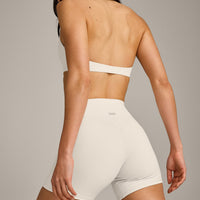 SoftMotion™ Double Layer High Waisted Shorts 6" with Grey Logo | Marshmallow White