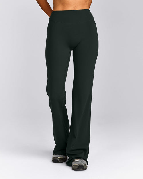 SoftMotion™ Flared Pants with Gray Logo | Emerald Noir