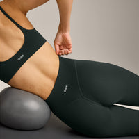 SoftMotion™ High Waisted Leggings with Grey Logo | Emerald Noir