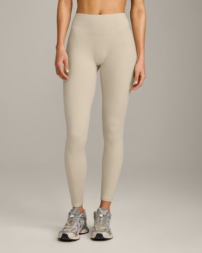 SoftMotion™ High Waisted Leggings with Grey Logo | Oatmeal