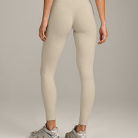 SoftMotion™ High Waisted Leggings with Grey Logo | Oatmeal
