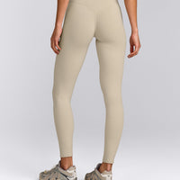 SoftMotion™ High Waisted Leggings with Grey Logo | Oatmeal