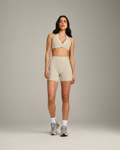 SoftMotion™ High Waisted Shorts 6" with Grey Logo | Oatmeal