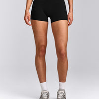 SoftMotion™ Mid Rise Micro Shorts 4" with Grey Logo | Black