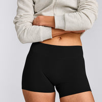 SoftMotion™ Mid Rise Micro Shorts 4" with Grey Logo | Black