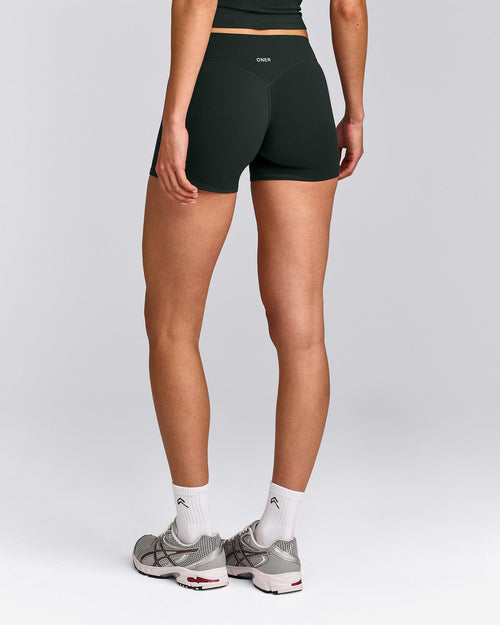 SoftMotion™ Mid Rise Micro Shorts 4" with Gray Logo | Emerald Noir