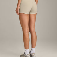 SoftMotion™ Mid Rise Shorts 4" with Grey Logo | Oatmeal