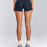 SoftMotion™ Mid Rise Micro Shorts 4" with Grey Logo | True Blue