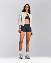 SoftMotion™ Mid Rise Micro Shorts 4" with Grey Logo | True Blue