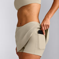 SoftMotion™ Skort with Pockets with Gray Logo | Oatmeal