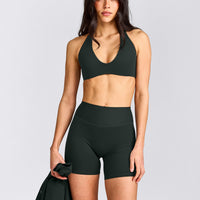 SoftMotion™ Minimal Halter Neck Bralette with Gray Logo | Emerald Noir