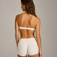 SoftMotion™ Minimal Halter Neck Bralette with Grey Logo | Marshmallow White