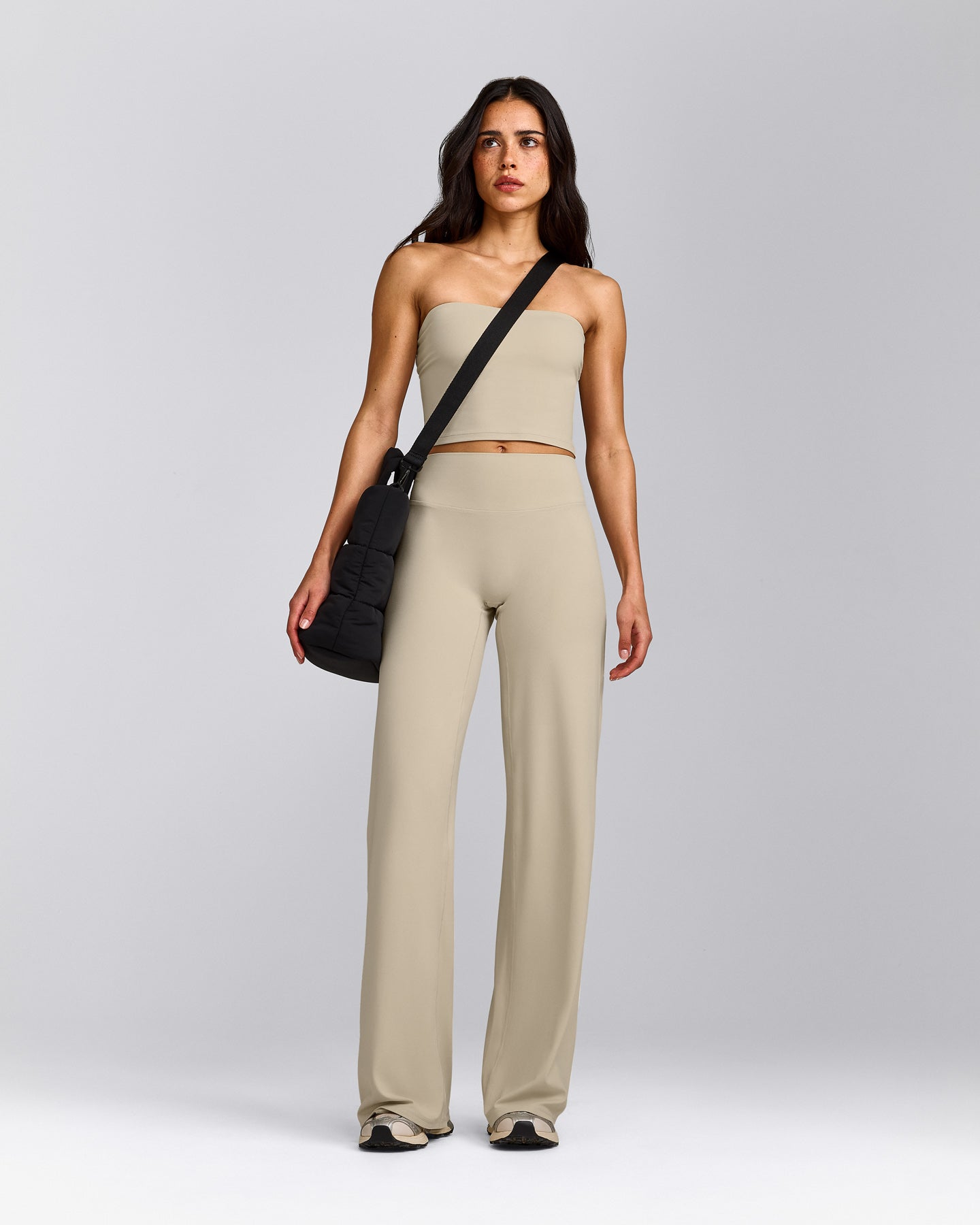 SoftMotion™ Straight Leg Bottoms with Grey Logo | Oatmeal