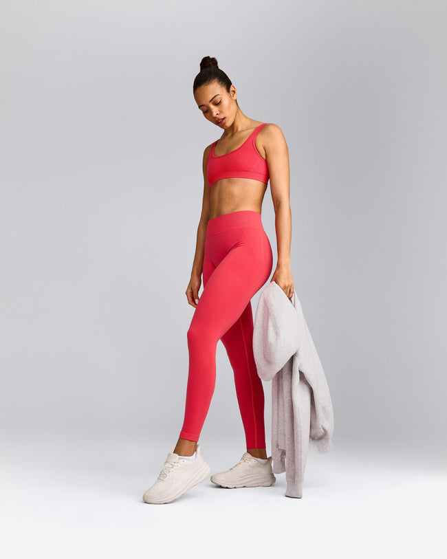 EffortlessLift™ Seamless Mid Rise Leggings with Gray Logo | Charged Pink
