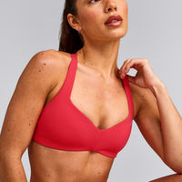 UnifiedMove™ T Back Minimal Bralette with Reflective Logo | Charged Pink
