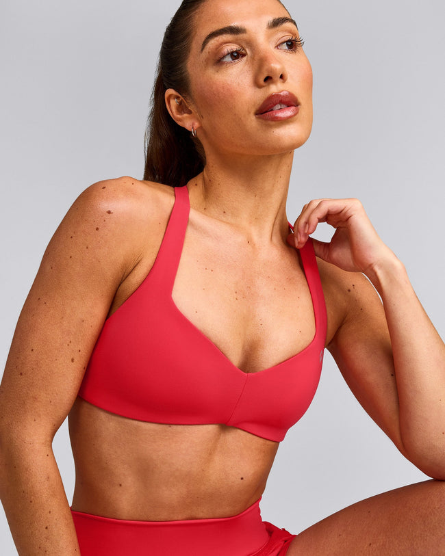 UnifiedMove™ T Back Minimal Bralette with Reflective Logo | Charged Pink