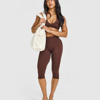 SoftMotion™ High Waisted Capri Leggings with White Logo | Espresso Brown