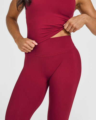 SoftMotion™ High Waisted Capri Leggings with White Logo | Ruby Red