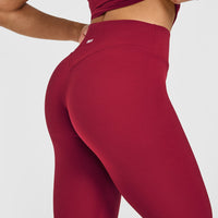 SoftMotion™ High Waisted Capri Leggings with White Logo | Ruby Red