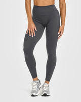 SoftMotion™ High Waisted Leggings with White Logo | Coal