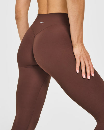 SoftMotion™ High Waisted Leggings with White Logo | Espresso Brown