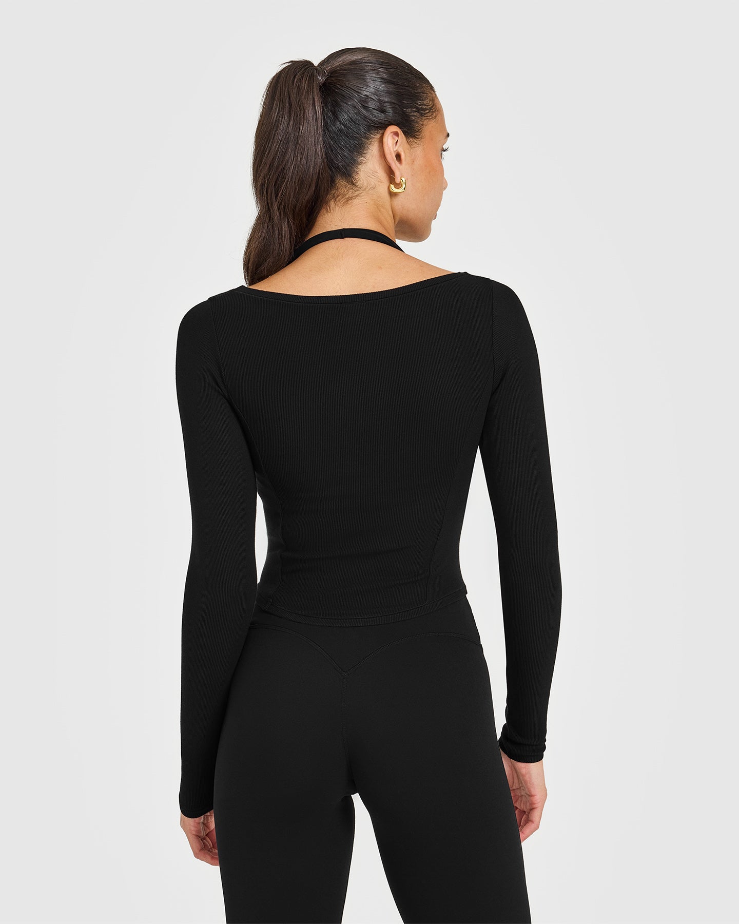 Mellow™ Rib V Neck Mid Long Sleeve Top Black | Oner Active CA