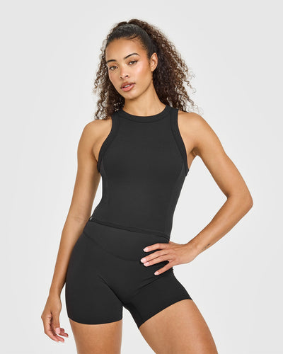 Mellow™ Rib High Neck Mid Tank Top Black | Oner Active CA