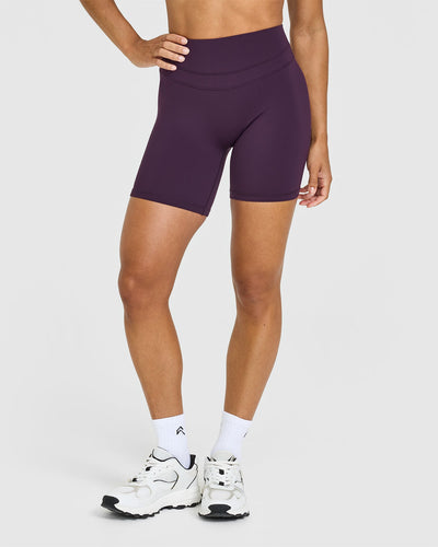 UnifiedMove™ High Waisted Shorts White Logo 6" | Blackberry Purple