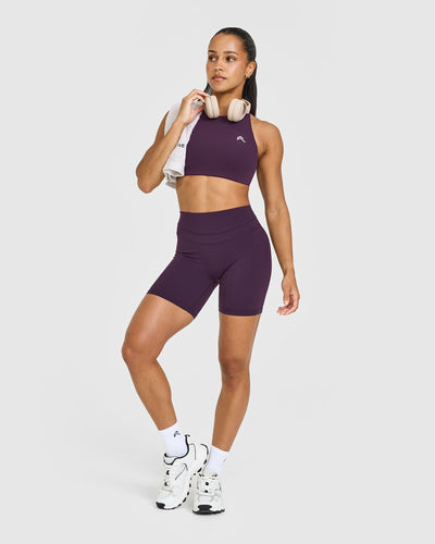 UnifiedMove™ High Waisted Shorts White Logo 6" | Blackberry Purple