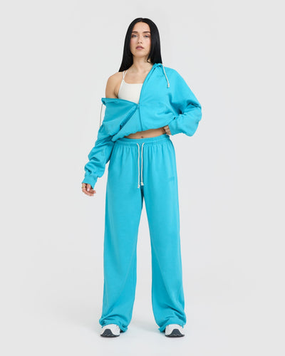 Raw Lounge Wide Leg Joggers | Aqua Blue