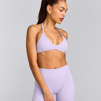 EnhanceLift™ Seamless Minimal Halter Neck Bralette with Grey Logo | Lavender Purple