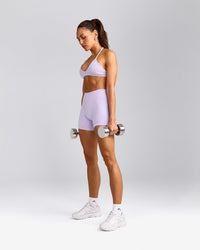 EnhanceLift™ Seamless Minimal Halter Neck Bralette with Grey Logo | Lavender Purple