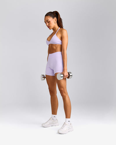 EnhanceLift™ Seamless Minimal Halter Neck Bralette with Grey Logo | Lavender Purple