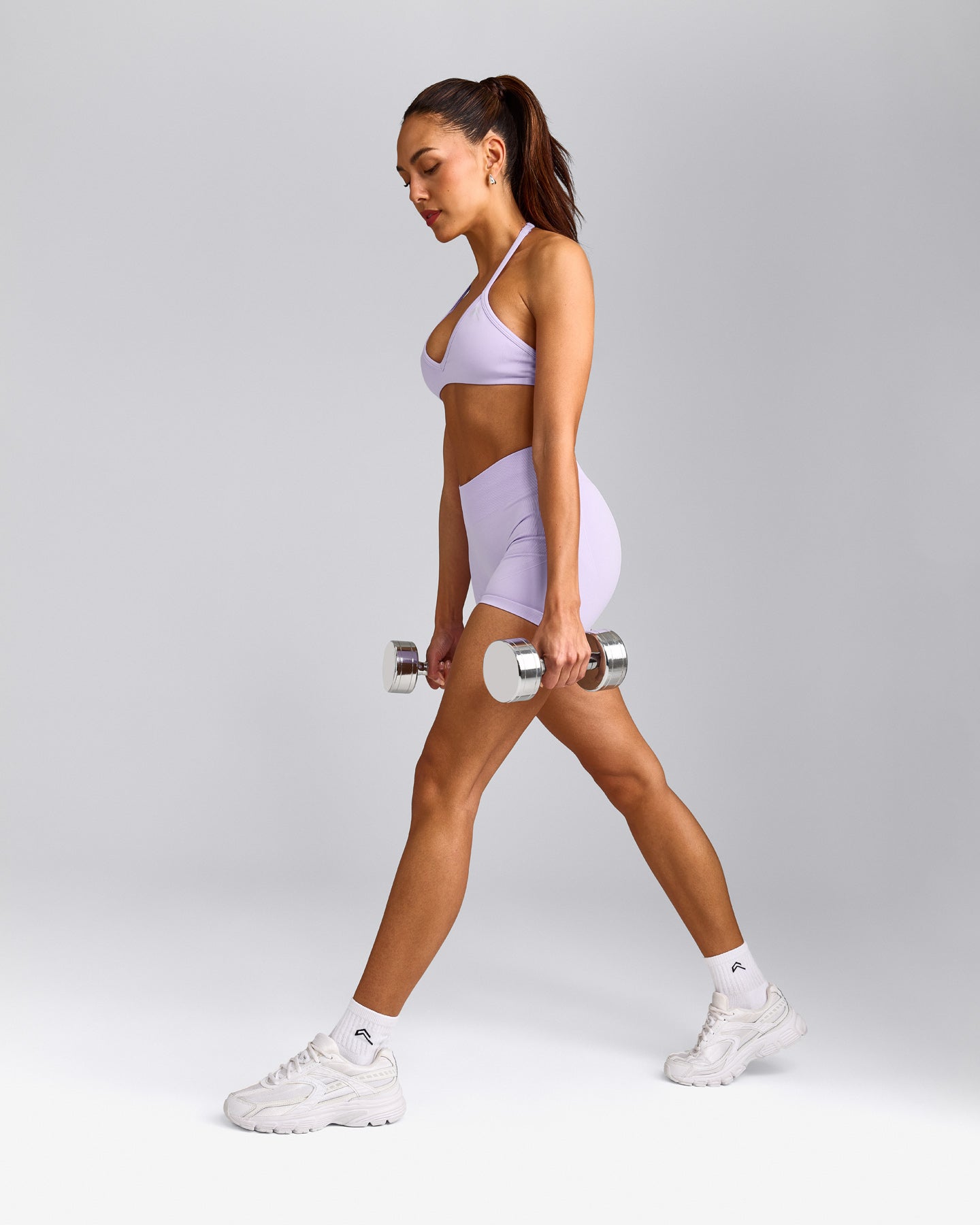 EnhanceLift™ Seamless Minimal Halter Neck Bralette with Grey Logo | Lavender Purple