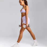 EnhanceLift™ Seamless Minimal Halter Neck Bralette with Grey Logo | Lavender Purple
