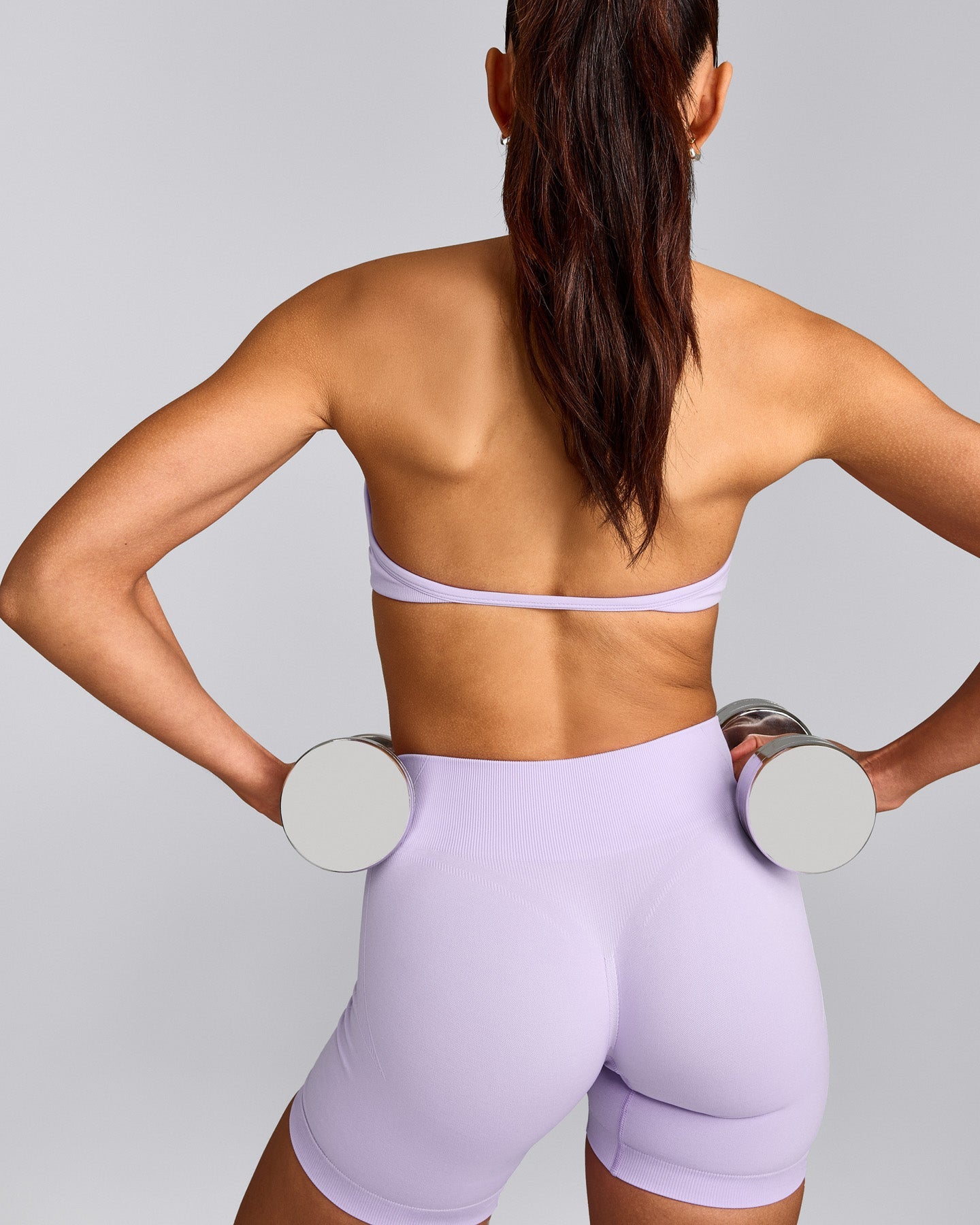 EnhanceLift™ Seamless Minimal Halter Neck Bralette with Grey Logo | Lavender Purple