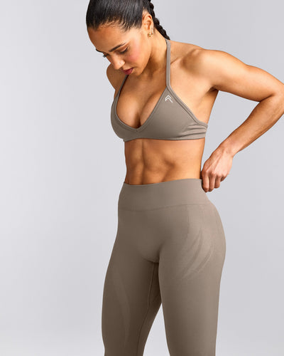 EnhanceLift™ Seamless Minimal Halter Neck Bralette with Grey Logo | Warm Minky