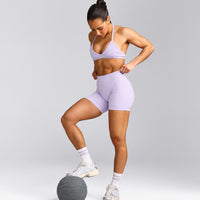 EnhanceLift™ Seamless Shorts with Gray Logo | Lavender Purple