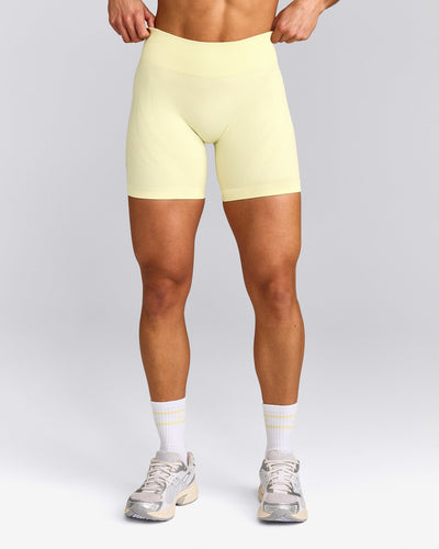 EnhanceLift™ Seamless Shorts with Gray Logo | Pastel Yellow