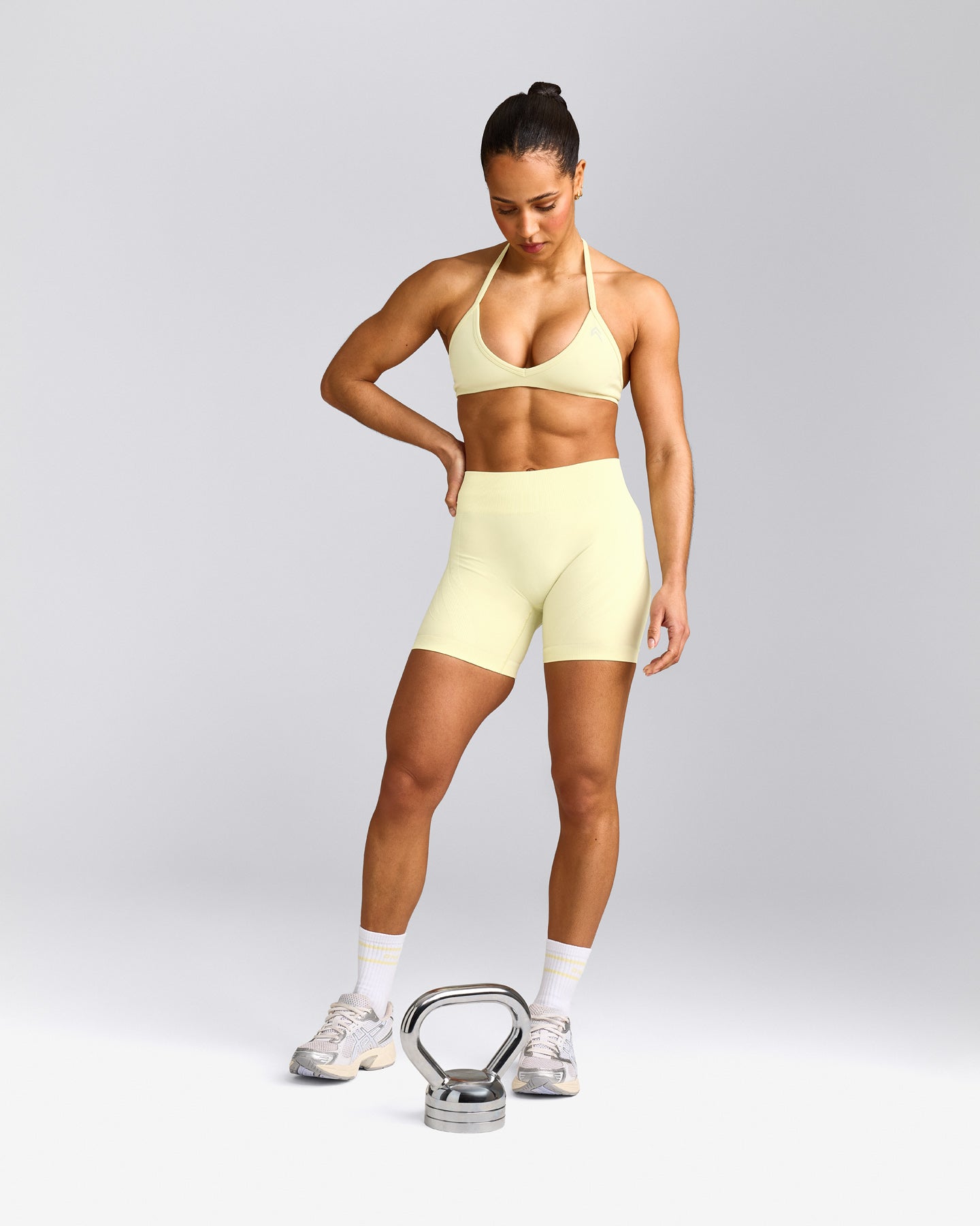 EnhanceLift™ Seamless Shorts with Gray Logo | Pastel Yellow