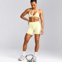 EnhanceLift™ Seamless Shorts with Gray Logo | Pastel Yellow