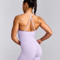 EnhanceLift™ Seamless Strappy Racer Vest with Built in Bra Shelf with Grey Logo | Lavender Purple