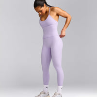 EnhanceLift™ Seamless Strappy Racer Vest with Built in Bra Shelf with Grey Logo | Lavender Purple