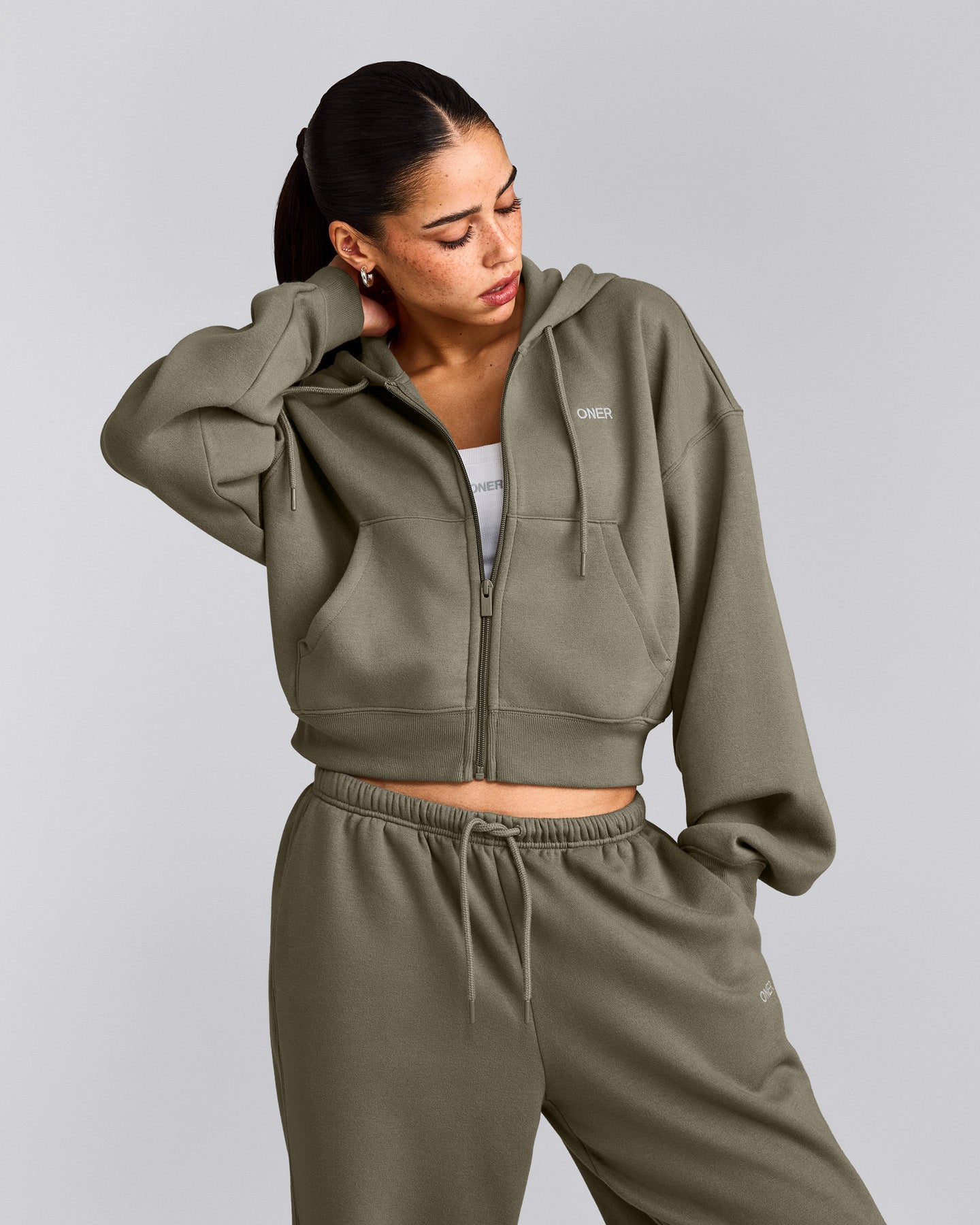 Foundations All Season Cropped Zip Through Hoodie | Alpine Green