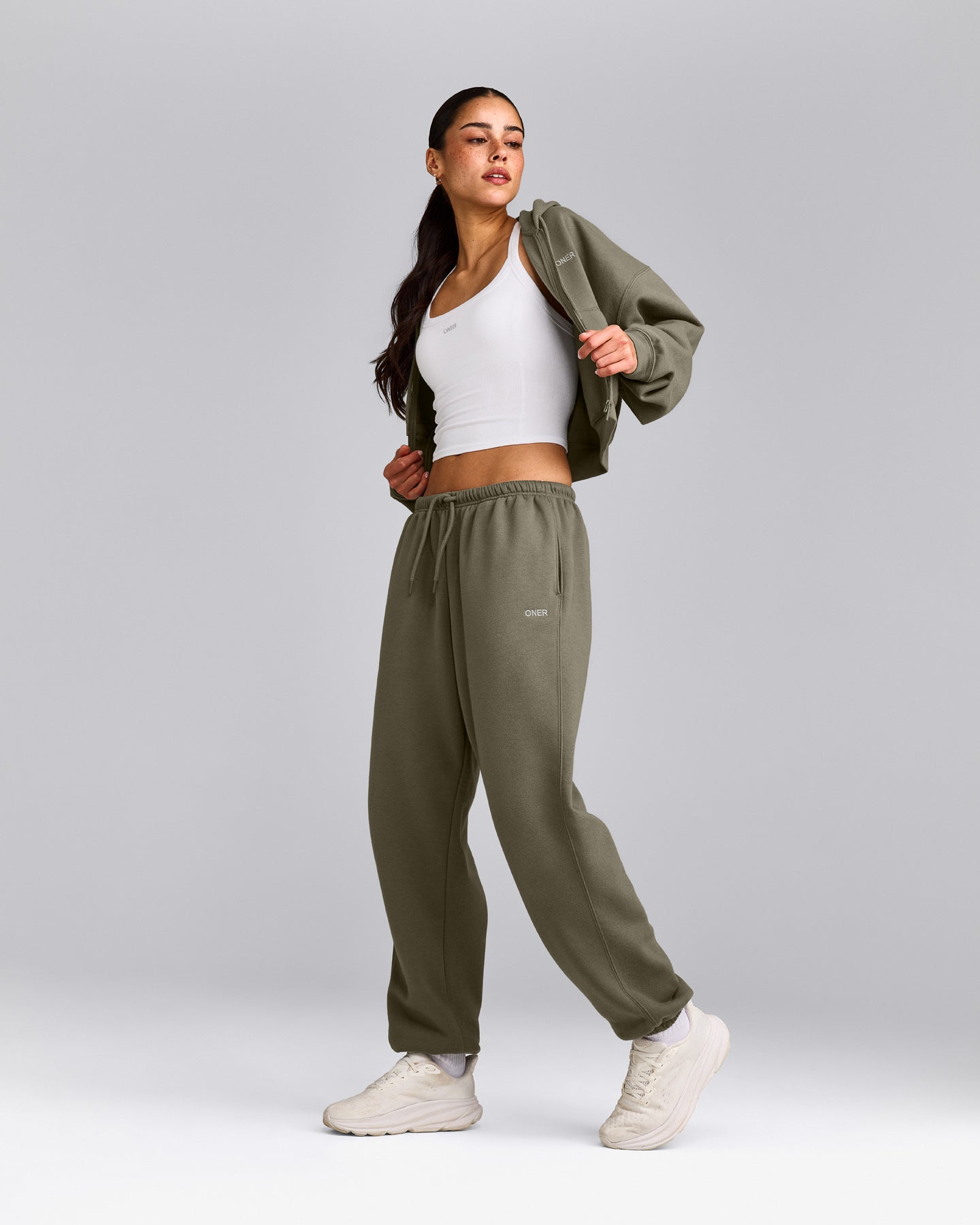 Foundations All Season Cropped Zip Through Hoodie | Alpine Green