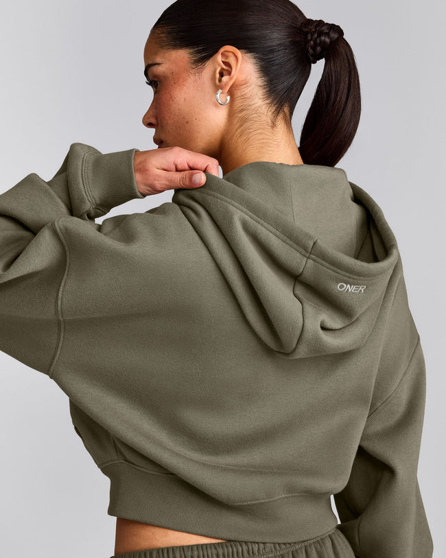 Foundations All Season Cropped Zip Through Hoodie | Alpine Green