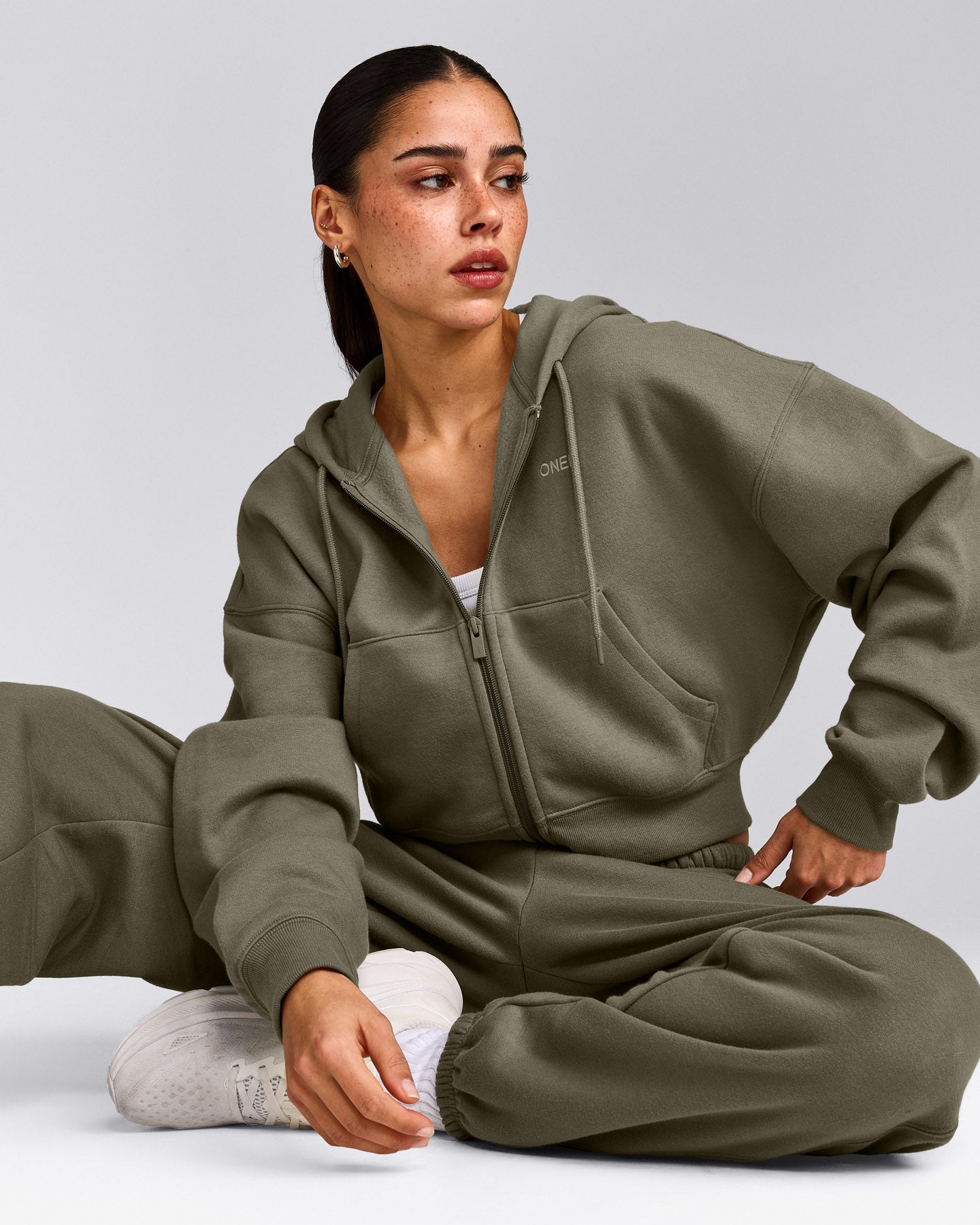 Foundations All Season Cropped Zip Through Hoodie | Alpine Green